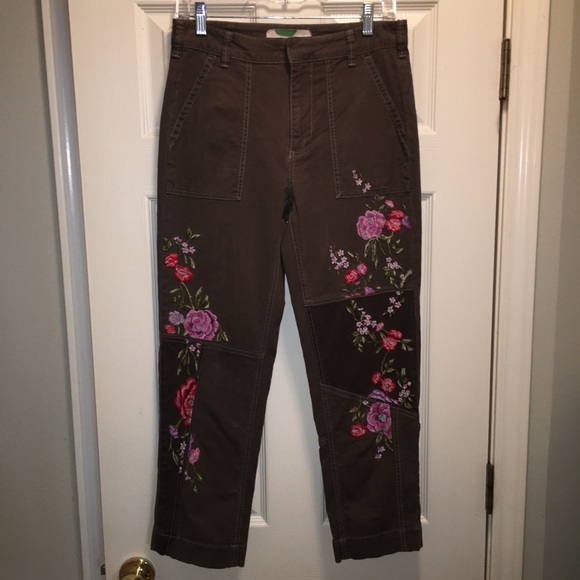 Anthropologie Pants - Anthropologie Embroidered Floral Pants